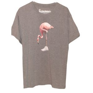 The Home T Funny  "Flamingo Kicks" Tee Shirt Size M Gray